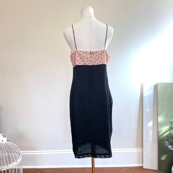 Argenti Silk Babydoll Slip Dress 10 Polka Dot Embroidered Beaded Cocktail Y2K - Picture 3 of 13